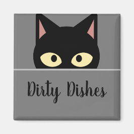 Feline Kitchen Decor Black Cat Dirty Dishes Magn Magneet