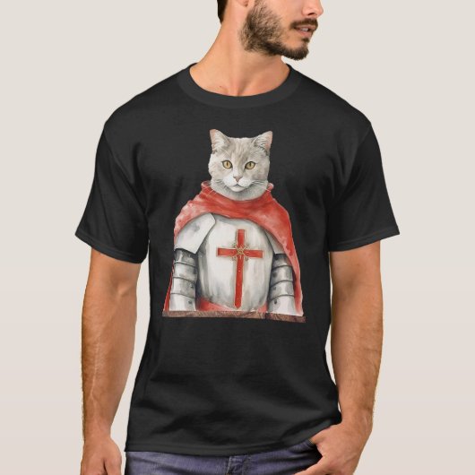 Feline Knight Templar The Crusader Cat T-shirt (Voorkant)