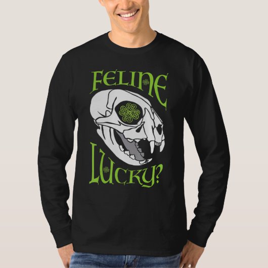 Feline Lucky Cat Skull Gothic St Patrick S Day Cel T-shirt (Voorkant)