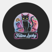 Feline Lucky Gambling Casino Kat Speler &versterke Ronde Sticker (Voorkant)