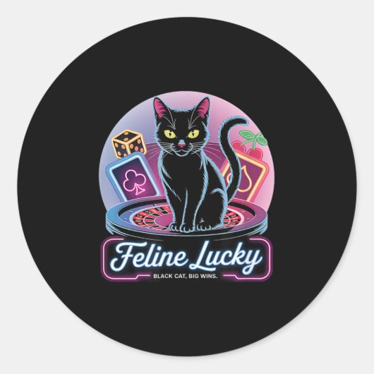 Feline Lucky Gambling Casino Kat Speler &versterke Ronde Sticker (Voorkant)