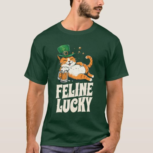 Feline Lucky St. Patricks Day Ierse kat T-shirt (Voorkant)