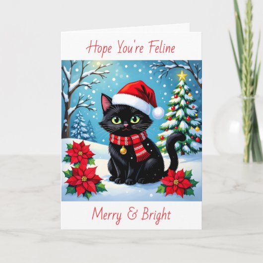 Feline Merry and Bright  | Personalized Christmas Feestdagen Kaart (Voorkant)