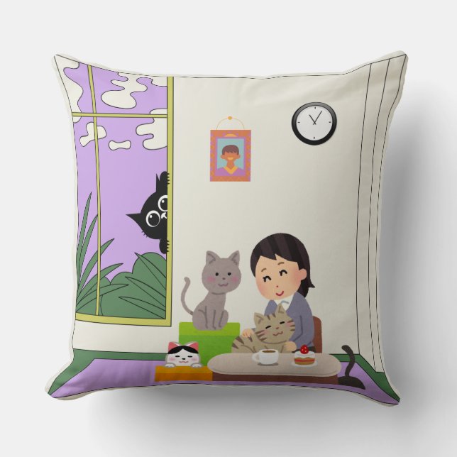 Feline Moments Throw Pillow Kussen (Voorkant)