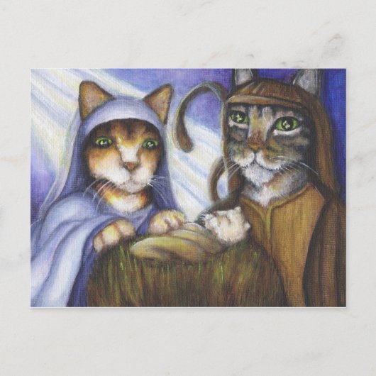 Feline Nativity Cats Christmas Briefkaart (Voorkant)