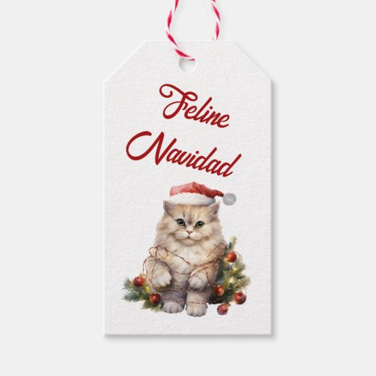 Feline Navidad Cat Gift Labels Cadeaulabel (Voorkant)