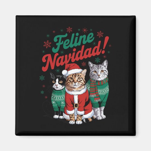 Feline Navidad Funny Cat Christmas Holiday Sa Magneet (Voorkant)