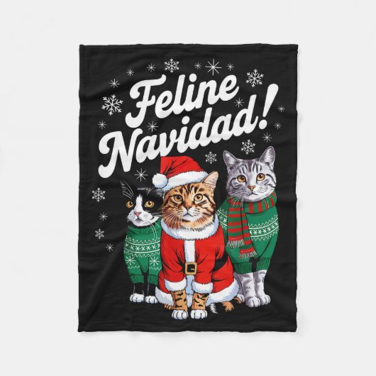 Feline Navidad Funny Cat Christmas Holiday Xmas Sa Fleece Deken (Voorkant)