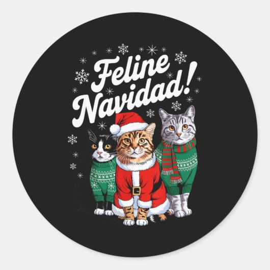 Feline Navidad Funny Cat Christmas Holiday Xmas Sa Ronde Sticker (Voorkant)