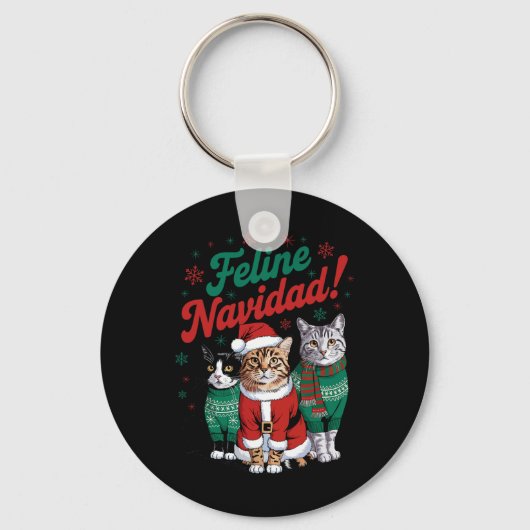 Feline Navidad Funny Cat Christmas Holiday Xmas Sa Sleutelhanger (Voorkant)