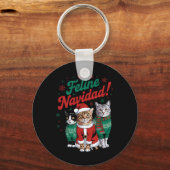 Feline Navidad Funny Cat Christmas Holiday Xmas Sa Sleutelhanger (Voorkant)