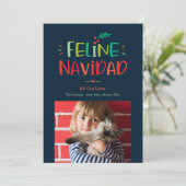 Feline Navidad Pet Holiday Fotokaart Feestdagenkaart (Staand voorkant)