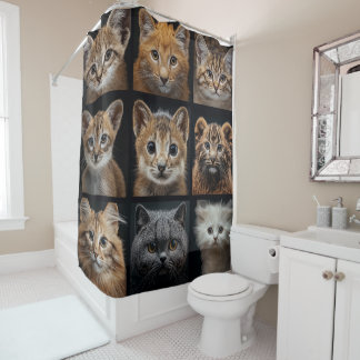 Feline Pets Cat Faces Shower Curtain Douchegordijn
