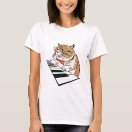 Feline Pianist Funny Cat Speeltoetsenbord T-shirt