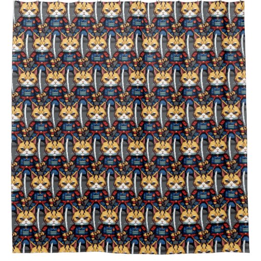 Feline Samurai Warrior Douchegordijn (Voorkant)