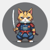 Feline Samurai Warrior Ronde Sticker (Voorkant)