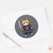 Feline Samurai Warrior Ronde Sticker (Envelop)