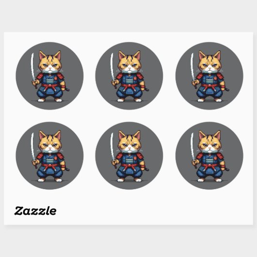 Feline Samurai Warrior Ronde Sticker (Vel)