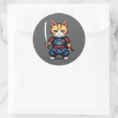 Feline Samurai Warrior Ronde Sticker (Tas)