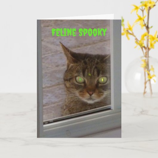 Feline Spooky Cat Halloween Kaart (Gele Bloem)