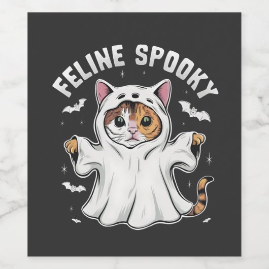 Feline Spooky Grappig Spooky Halloween Kat Ghost Wijn Etiket (Enkel label)