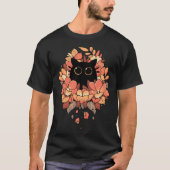 Feline Spy - Schattigee Bloemen Zwarte Kat T-shirt (Voorkant)