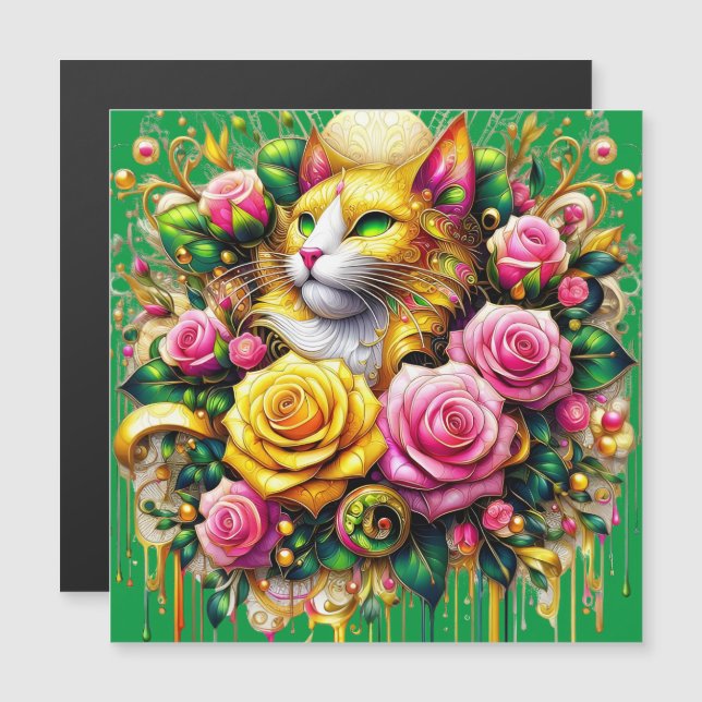 Feline temidden van een levendige bloemenbloei (Voorkant / Achterkant)