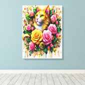 Feline temidden van een levendige bloemenbloei18x2 canvas afdruk (Insitu (Houten vloer))