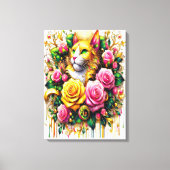 Feline temidden van een levendige bloemenbloei18x2 canvas afdruk (Voorkant)