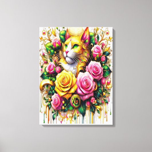 Feline temidden van een levendige bloemenbloei18x2 canvas afdruk (Voorkant)