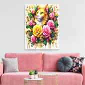Feline temidden van een levendige bloemenbloei18x2 canvas afdruk (Insitu (Woonkamer))