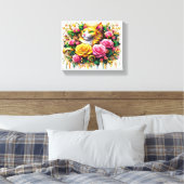 Feline temidden van een levendige bloemenbloei 10x canvas afdruk (Insitu (Slaapkamer))
