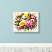 Feline temidden van een levendige bloemenbloei 10x canvas afdruk (Insitu (Houten vloer))