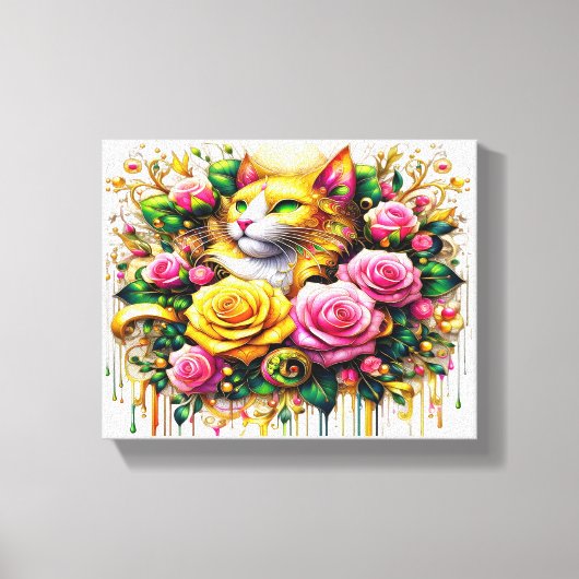 Feline temidden van een levendige bloemenbloei 10x canvas afdruk (Voorkant)