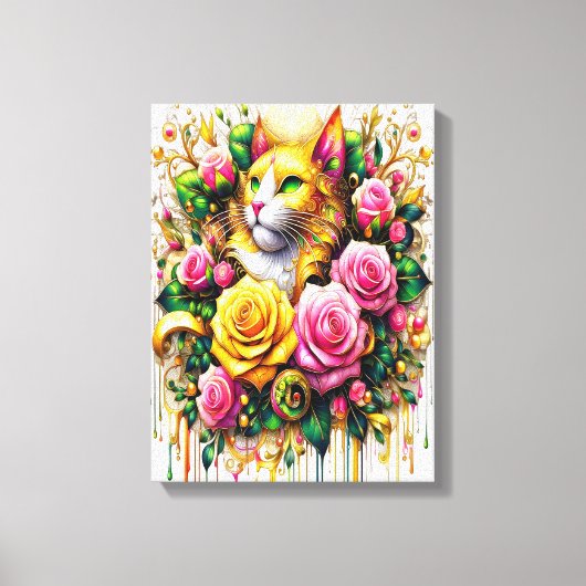 Feline temidden van een levendige bloemenbloei 12x canvas afdruk (Voorkant)