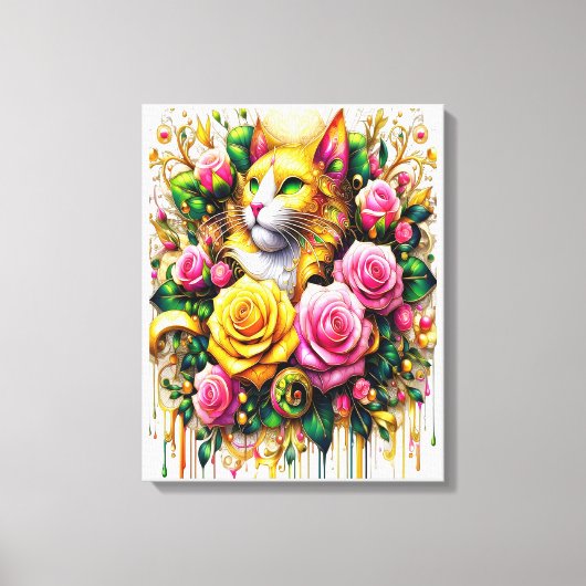 Feline temidden van een levendige bloemenbloei 16x canvas afdruk (Voorkant)