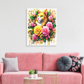 Feline temidden van een levendige bloemenbloei 16x canvas afdruk (Insitu (Woonkamer))