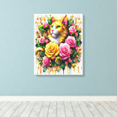 Feline temidden van een levendige bloemenbloei 16x canvas afdruk (Insitu (Houten vloer))