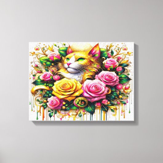 Feline temidden van een levendige bloemenbloei 16x canvas afdruk (Voorkant)