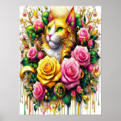 Feline temidden van een levendige bloemenbloei 18x poster (Voorkant)