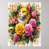 Feline temidden van een levendige bloemenbloei 18x poster (Voorkant)