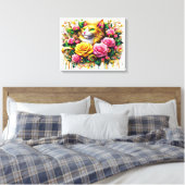 Feline temidden van een levendige bloemenbloei 20x canvas afdruk (Insitu (Slaapkamer))