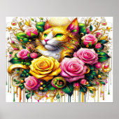 Feline temidden van een levendige bloemenbloei 20x poster (Voorkant)