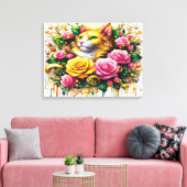 Feline temidden van een levendige bloemenbloei 24x canvas afdruk (Insitu (Woonkamer))