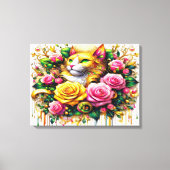Feline temidden van een levendige bloemenbloei 24x canvas afdruk (Voorkant)