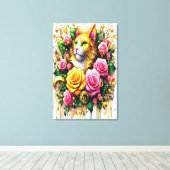 Feline temidden van een levendige bloemenbloei 24x canvas afdruk (Insitu (Houten vloer))