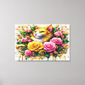 Feline temidden van een levendige bloemenbloei 36x canvas afdruk (Voorkant)