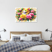 Feline temidden van een levendige bloemenbloei 36x canvas afdruk (Insitu (Slaapkamer))