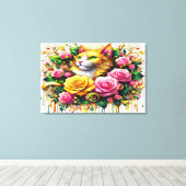 Feline temidden van een levendige bloemenbloei 36x canvas afdruk (Insitu (Houten vloer))