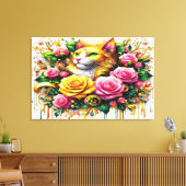 Feline temidden van een levendige bloemenbloei 36x canvas afdruk (Insitu (Woonkamer))